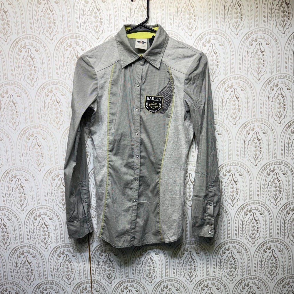 Harley-Davidson Gray Button Down Shirt with Yellow Accents